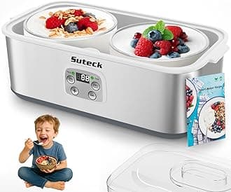 Suteck Yogurt Maker - Stainless Steel Yogurt Makers with Adjustable Time & Temp Control，Automatic Shut-Off & Constant Temper for Homemade Greek, Probiotic Yogurt, BPA-Free 2 Yogurt Bowls (2 Quart)