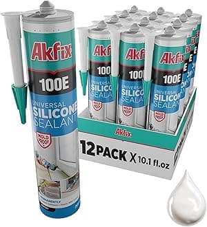 100E RTV White Silicone Caulk (12x10.1 fl.oz.) - 100% Waterproof Silicone Sealant for Kitchen and Bathroom, Shower, Toilet, Sink, Window and Door, No Yellowing | White, 12 Pack