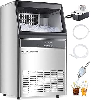 VEVOR 120lbs/24H Commercial Ice Maker Machine with Drain Pump, 33lbs Storage Capacity Ice Maker, 55 Ice Cubes in 15 Minutes, LED Digital Display Freestanding Self-Cleaning for Bar Office Restaurant