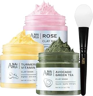Clay Mask Set (3x70g) – Rose, Turmeric Vitamin C & Avocado Face Mask for Dry & Sensitive Skin – Hydrating & Brightening Facial Spa Gift Set