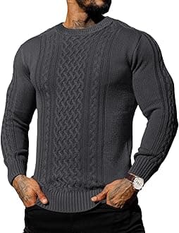 Askdeer Men's Pullover Sweater Fisherman Cable Knit Crewneck Sweater Winter Casual Knitted Sweaters with Ribbing Edge