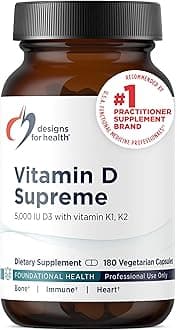 Vitamin D Supreme - Vitamin D 5000 IU with 2000mcg Vitamin K as MK4 for Bone Health, Heart Health, Mood & Immune Support - Vitamin D3 Enhanced with GG Supplement (180 Capsules)