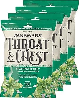 Jakemans Throat & Chest Menthol Cough Suppressant Peppermint - 30 Lozenges (4 Pack)