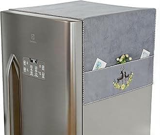 HASTHIP® Fridge Cover Top, Fashion Print Durable Chenille Plush Dust Fridge Cover with Utility Pockets, 21.6 x 55 inches