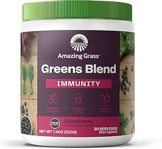 Greens Blend Superfood for Immune Support: Super Greens Powder Smoothie Mix with Organic Spirulina, Chlorella, Beet Root Powder, Digestive Enzymes & Probiotics, Elderberry, 30 Servings
