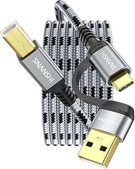 SNANSHI Printer Cable 10 FT, 2-in-1 USB C & A to B High Speed USB Printer Cable Compatible with MacBook Pro, HP, Canon, Epson, Brother, Dell, Scanner, MIDI Piano