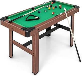 GYMAX Pool Table, 48 Inch Wooden Billiard Tables with 16 Balls, 2 Cue Sticks, 2 Chalks and Brush, Snooker Table Mini Pool Table for Kids, Family, Party