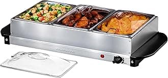 Electric Buffet Server and Food Warmer, Three 1.5 Quart Chafing Dish Set with Stainless Steel Warming Tray Perfect for Holidays and Dinners, Silver FW173S