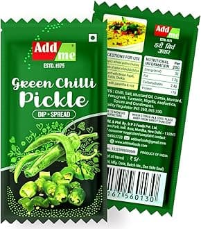 Add Me Spicy hot Green Chilli Pickle achar 12gm sachet pouch chotu traveller pack (Pack of 48) 576 gm