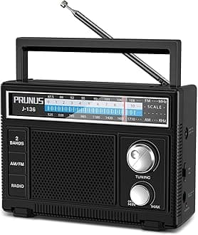 PRUNUS J-136 Portable AM FM Radio with Best Reception,D Battery Operated or Plug in Wall, Transistor Radio,Loud Speaker Support AUX in and Micphone in, Small Radios Portable AM FM, No