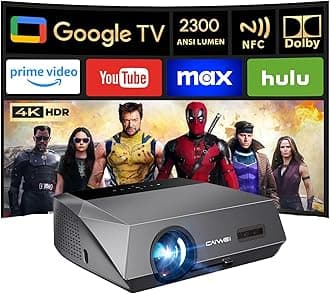 Daytime Projector with Google TV 2300 ANSI Ultra HD 4K Smart Daylight Projector with Tof Auto Focus HDMI eARC DD+ Bluetooth WiFi6 for Bright Home Theater Outdoor Movie Church Bar