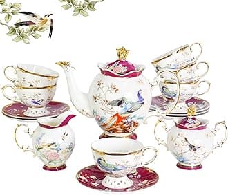 ACMLIFE Bone China Tea Set for Adults with Teapot, Porcelain Tea Party Sets 21-Piece Vintage Floral Fine Bone China Tea Set for 6, 24K Gold English Tea Sets for Women Tea Party for Gifts