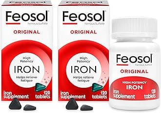 FeosolOriginal Iron Supplement Tablets,Non-heme 325mg Ferrous Sulfate (65mg Elemental Iron) per Iron Pill, 1 Per Day, 4 Month Supply, for Energy and Immune System Support (120 ct Pack of 2)