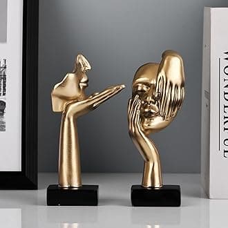 oliruim 2 PCS Thinker Statue, Golden Black Abstract Art Sculpture Modern Home Decoration Desktop Decoration Christmas New Year Gift (2 Pcs Gold)