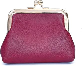 Coin Purse, Kiss Lock Coin Purse for Women, Large Capacity Coin Pouch,Vintage Change Purse Cute Car Coin Holder for Women (1-Dark Red)
