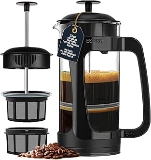 P3 945 ml Double Micro-Filtered Coffee French Press - Glass and Black Plastic, Regular