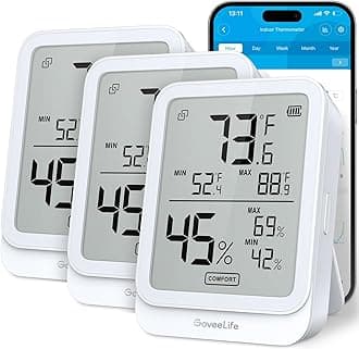 GoveeLife Hygrometer Thermometer H5104 3Pack, Bluetooth Room Temperature Monitor with APP Alert and 2 Years Date Storage Export, Remote LCD Digital Hygrometer Indoor Humidity Meter, Greenhouse
