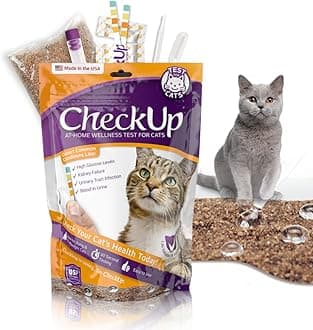 KIT4CAT CheckUp at Home Cat Wellness Test Kit | 2lb Hydrophobic Litter keeps urine on top, 2 Test Strips for The Detection of The 4 Most Common Health Indicators - pH, Protein, Glucose, Blood in urine