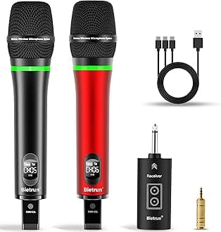 Wireless Microphone, 240FT Rechargeable UHF Metal Dual Cordless Handheld Dynamic Mics with Bluetooth for Karaoke Machine, PA System Speaker, Mixer, Party, Church, Wedding(Red)