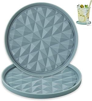 Silicone Coasters for Drinks[2 Pack for Office]- Cup Mat for Tabletop Protection-Non-Slip, Non-Stick, Coffee Table Decor, Great Gift for Any Occasion, Light Blue