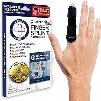 Doctor Developed Finger Splint and Handbook [1-Piece] Trigger Finger Brace - Braces, Splints & Supports Index, Middle, Ring & Pinky Finger - Padded Finger Splints for Straightening | Black L/XL