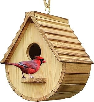 STARSWR Bird House for Outside,Bird Houses Outdoor, Natural Wooden Bird House Clearance Bluebird Finch Cardinals Hanging Birdhouse for Garden Viewing