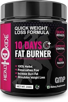 HealthOxide 10 Days Fat Burner Powder | Natural Weight Loss Supplement with Green Tea Extract, Garcinia Cambogia & Cayenne Pepper | Boosts Metabolism, Energy & Appetite Control | 200g