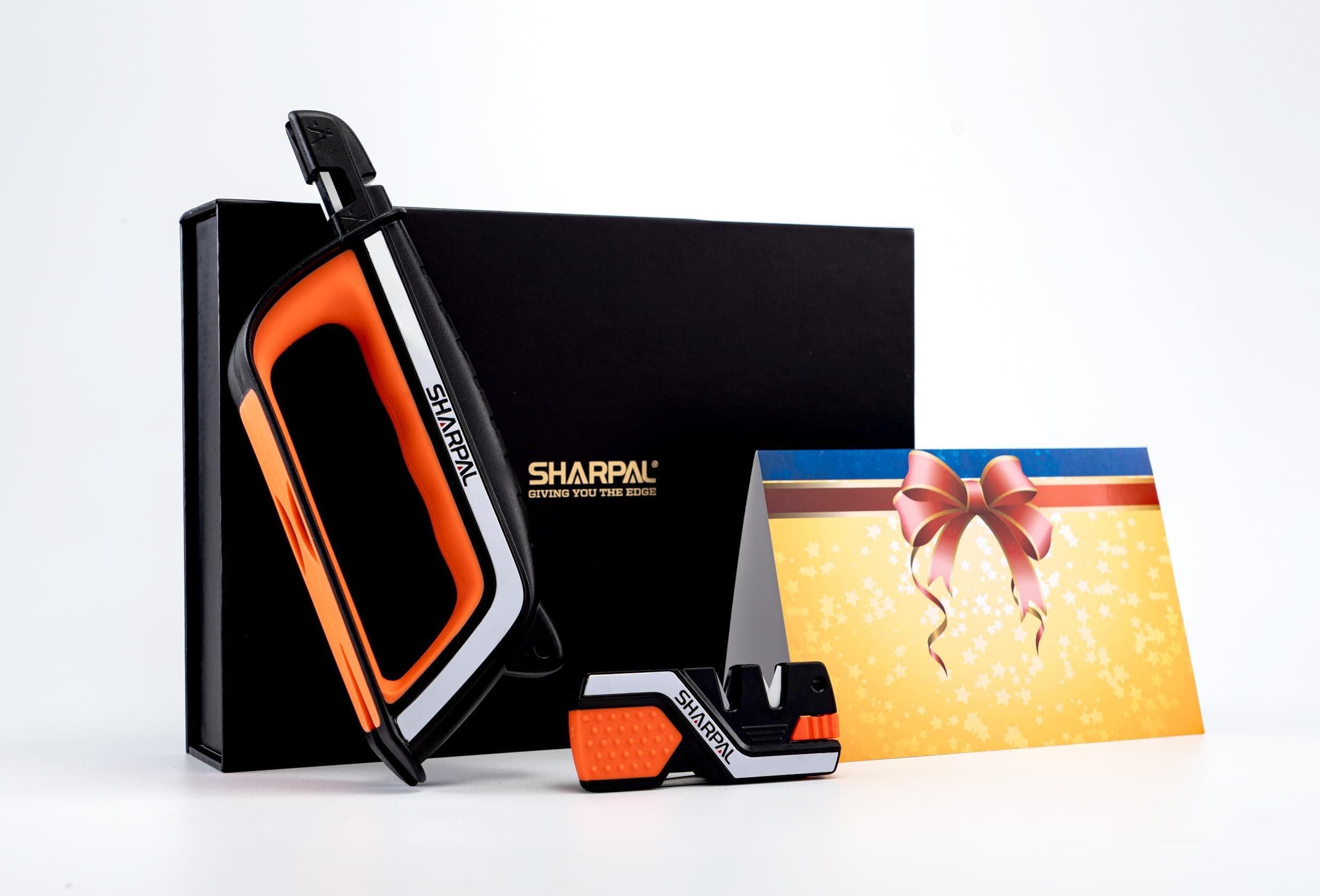 SHARPAL Pocket Knife Sharpener & Garden Tool Sharpener, Sharpening Straight and Serrated Knives, Lawn Mower Blade, Axe, Pruners, Shears, Scissors, Combo Gift Pack w/Greeting Card