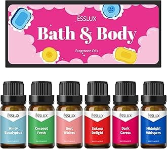 Fragrance Oils, ESSLUX Bath & Body Scented Essential Oils for Diffusers for Home, 10mlx6 Premium Soap Candle Making Scents, Aromatherapy Oils Gift Set - Coconut Fresh, Minty Eucalyptus, Sakura Delight