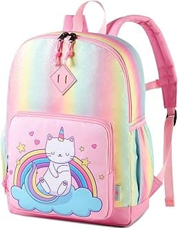 VASCHY Girls' Backpack, Children's Backpack, Kindergarten Backpack, Elementary School Backpack with Chest Strap, Lightweight Girl Gift 2-8 Years Travel/Camping Backpack