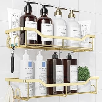 Kitsure Shower Caddy, Large Adhesive Shower Organiser, Stainless Steel Shower Shelf for Indoor Shower, No Drilling, Bathroom Organizer and Storage, Home Decor Accessories, 2 Pack, Gold