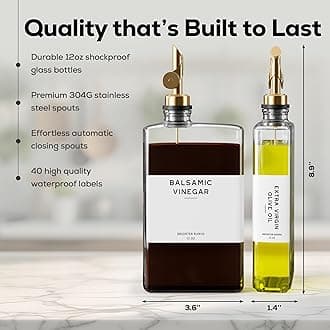 Glass Olive Oil Dispenser Bottle for Kitchen by Brighter Barns - Coffee Syrup Dispenser, Oil and Vinegar Bottle - Modern Kitchen Essentials for Restaurants, Coffee Bar, Airbnb (Clear/Gold, Set of 2)
