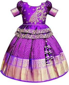 White Button Girls Jacquard New South Indian Traditional Pattu Pavadai Jecquard Readymade Lehenga Choli