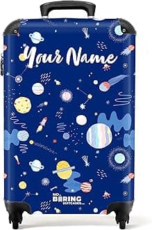 Children's Luggage Kids Suitcase for Boys - Personalised Lightweight Cabin Suitcase on Wheels - Blue Starry Sky and Planets - 55x40x20cm - Hard Shell Trolley - 20" - 10kg