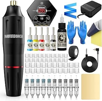 Tattoo Kit Wormhole Tattoo Gun Kit Tattoo Pen Kit Rotary Tattoo Machine Kit with Tattoo Power Supply and Tattoo Cartridge Needles Complete Tattoo Kit for Beginners Tattoo Supplies (WTK091)