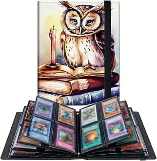 Book Owl 4 Pocket Trading Cards Album, Trading Card Binder Holder with 400 Card Protector, Expandable PU Card Book Collectable Sports Card Binder for Sports, MTG and Other TCG Folder