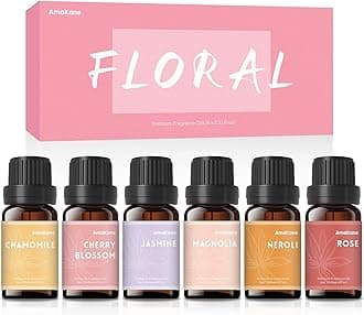 AmaKane Floral Fragrance Oils, Flower Essential Oils for Diffusers for Home, Candle Soap Making Scents 6x10ml, Rose, Jasmine, Chamomile, Neroli, Magnolia, Cherry Blossom Essential Oil