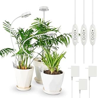 SANSI Grow Lights for Indoor Plants, Pot Clip LED Plant Light for Growing Full Spectrum, Plant Growing Lamp with 4-Level Dimmable, Auto On Off 3 6 12 Hrs Timer for Pot Plants, White 10W 3-Pack
