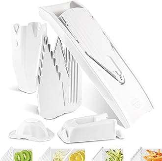 Vegetable Slicer V1 • Professional Set • V Slicer with 4 Inserts, Fruit Holder, Docking Station & Box • Adjustable for Slices, Strips & Cubes • White