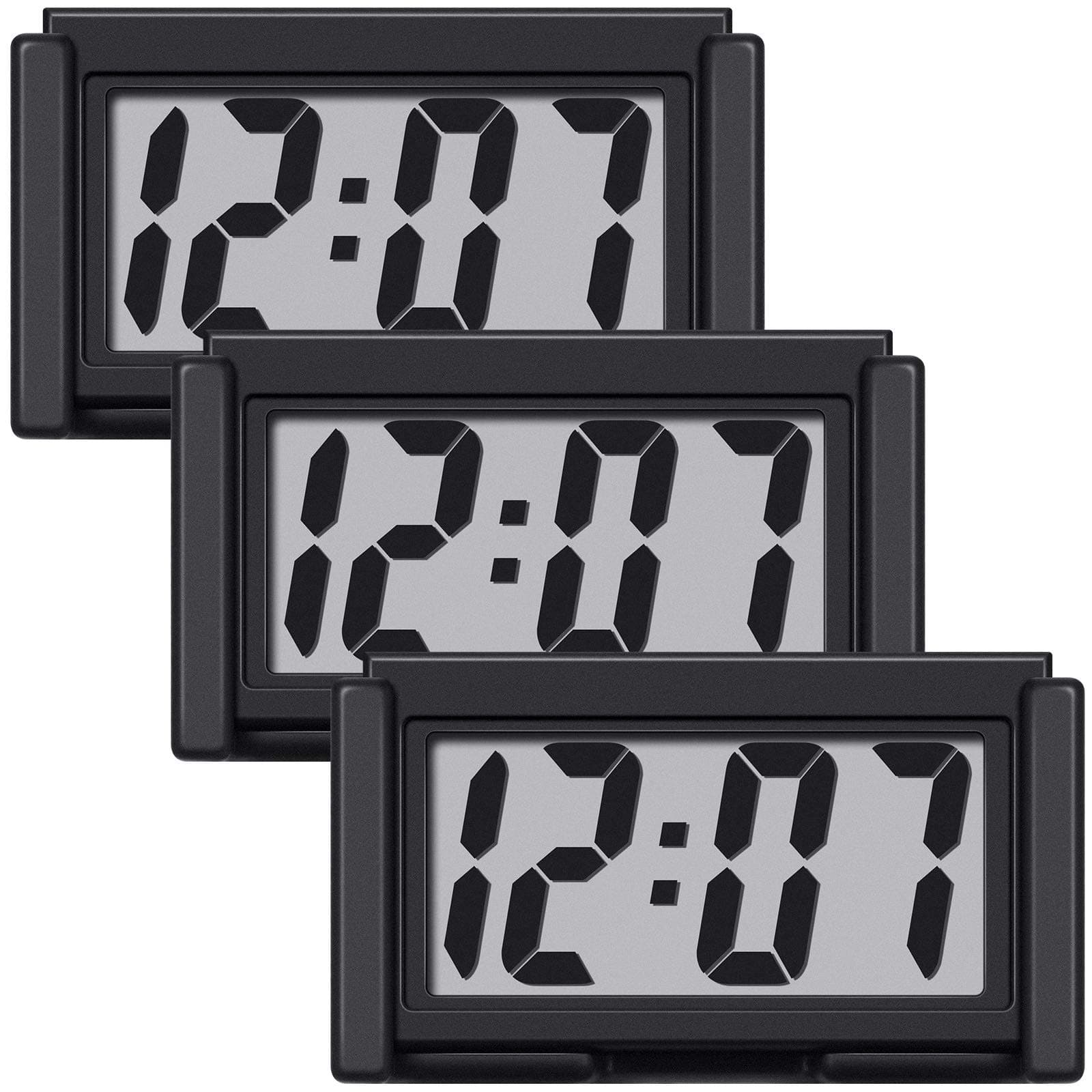 - Frienda 3 Pieces Mini Digital Clock Small Digital Clock Stick on Battery Operated Self Adhesive Bracket for Car Dashboard Fridge (Black)