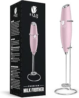 Bean Envy Milk Frother for Coffee - Handheld, Mini Electric Drink Mixer, Foamer & Frother with Stand for Coffee, Lattes, Hot Chocolates and Shakes - Pink