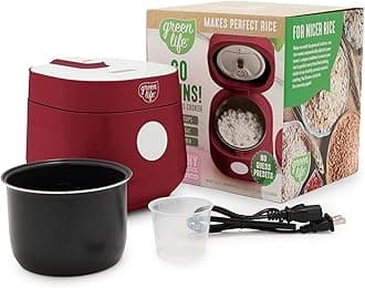 GreenLife - Digital rice cooker, 2 cups uncooked/4 cooked rice, PFAS and PFOA free, removable dishwasher safe ceramic, healthy cooking, automatic presets and keep the