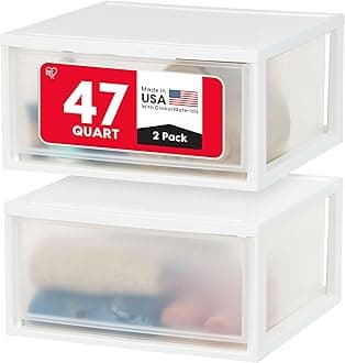 IRIS USA 4 MSD-3 Compact Stacking, Stackable Plastic Drawer Unit, 47 Quart, White, 2 Count