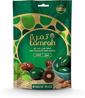 Tamrah Mint Chocolate Zipper Bag, 100g | Refreshing Mint Chocolate-Covered Dates with Almond | Indulgent Date & Chocolate Combo | Perfect Flavored Snack for Gifting, Sharing, and Special Occasions