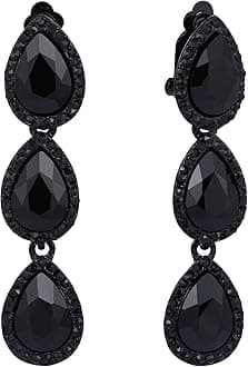 EleQueen Women's Austrian Crystal Teardrop Pear Shape 2.4 Inch Long Clip-on Dangle Earrings