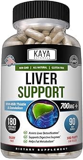 Kaya Naturals Liver Support - Gut Health Supplements for Women and Men - Milk Thistle and Dandelion Root Capsules with Artichoke Extract and Chicory Root 180 Count