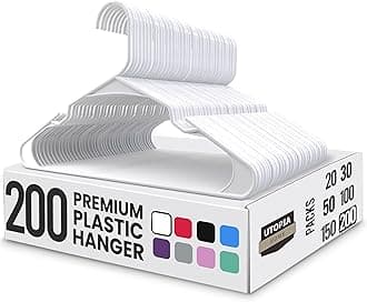 Plastic Hangers 200 Pack - Perfect Space Saving Clothes Hanger - Durable and Strong - Perfect Closet Organizers with Shoulder Grooves (White)