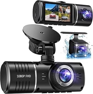 3 Channel Dash Cam - 1080P Front and Inside, Triple Camera With 32GB Card, HDR, G-Sensor, 24Hr Parking, Loop Recording