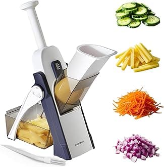 SUPMAKIN Safest Mandoline Vegetable Slicer, Potato Chip Cutter, Multifunctional Veg Chopper with 4 Cutting Modes to Slice, Dice, Chop, Julienne, Best Kitchen Gadgets Once for All Blue