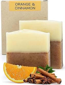 AUTHENTIC BATH & SOAP Cold Processed - Orange Cinnamon Soap Bar - for Oily, Acne-prone skin, Natural, Men & Women, Cruelty Free, Vegan. Face & Body Wash. (Pack of 2) 120 gr Each